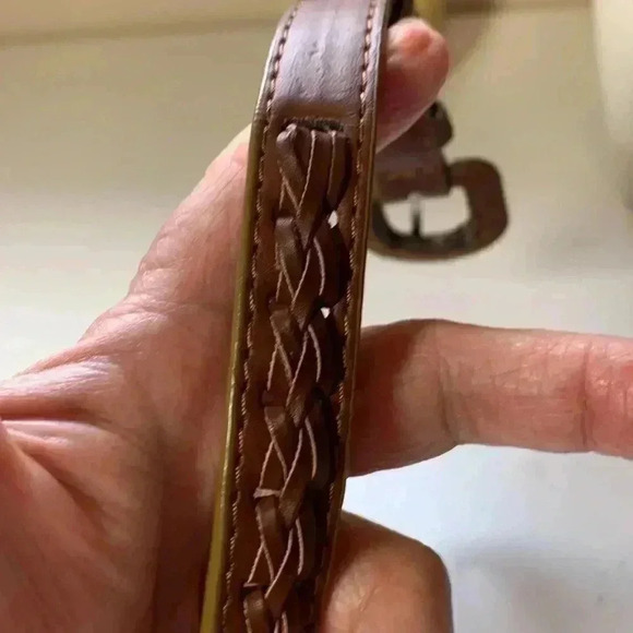 Source Unknown,brown braided leather belt with  gold stitching - Picture 3 of 9